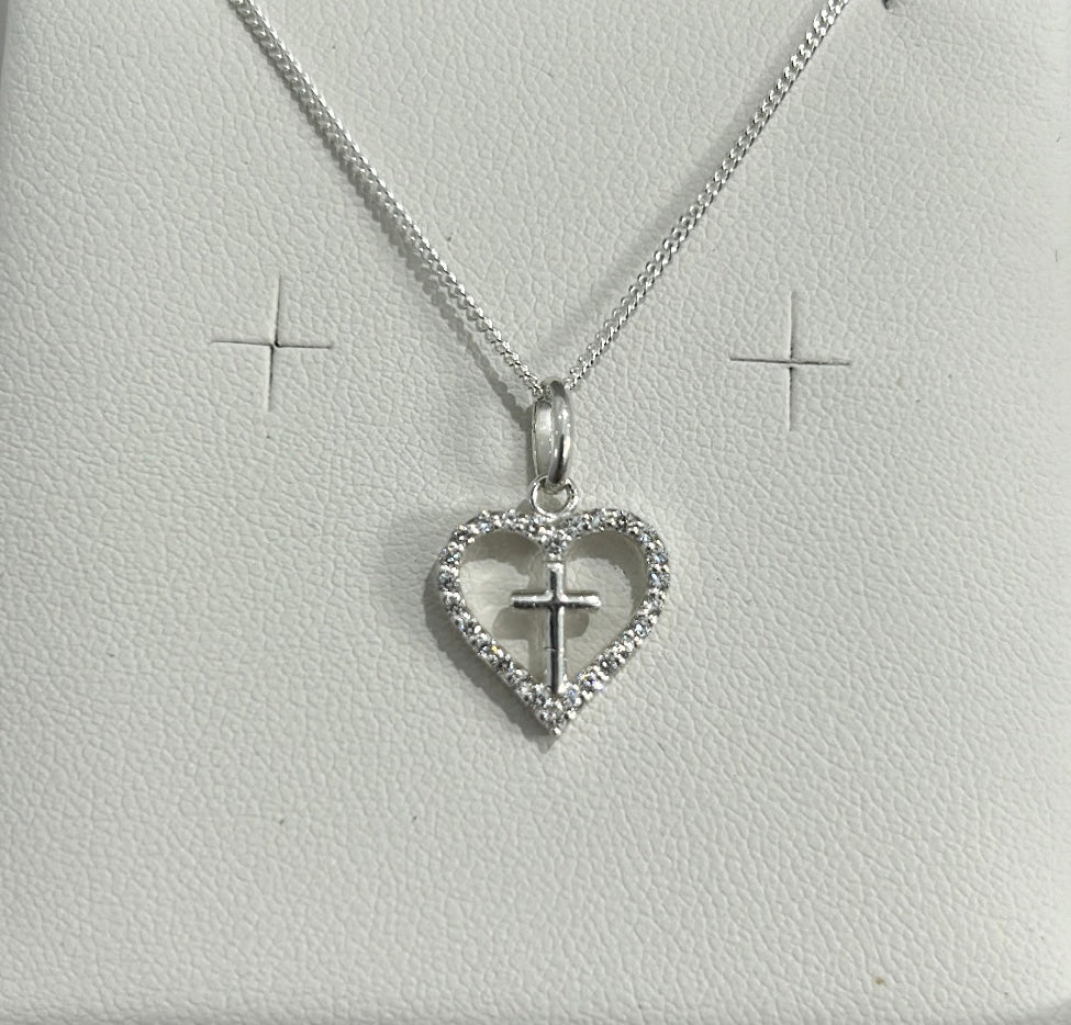 Diamanté Heart Cross Necklace