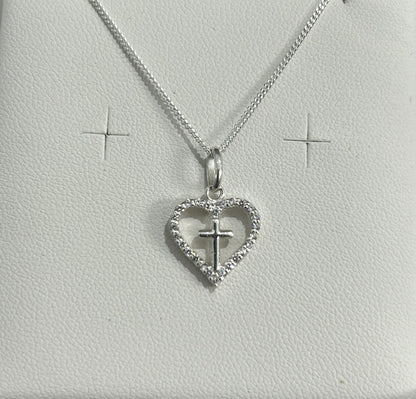 Diamanté Heart Cross Necklace