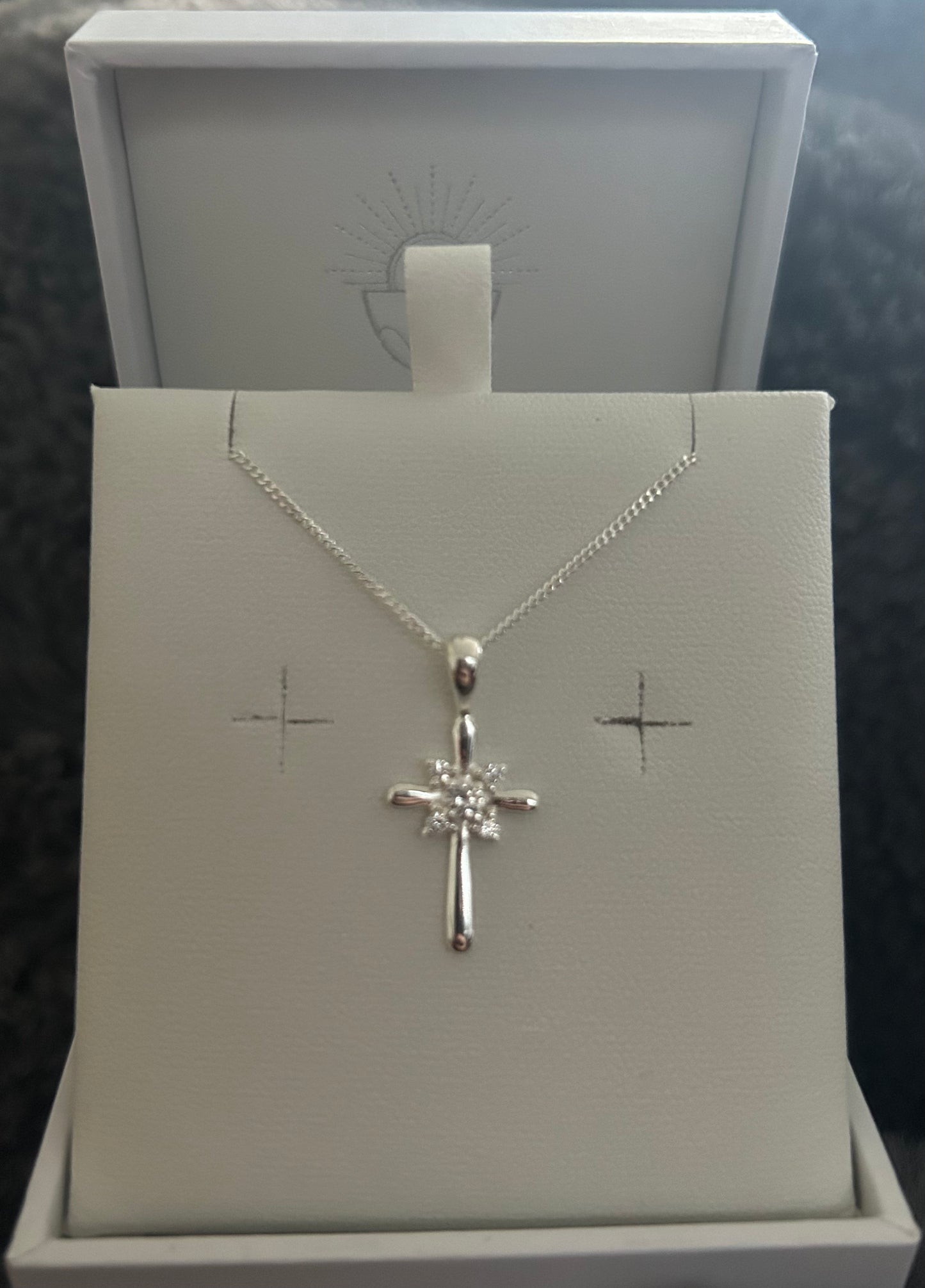 Sterling silver with diamanté Cross Necklace