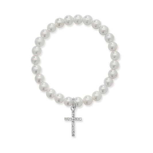 Holy Communion Kids Stretchy Pearl Bracelet with Cross