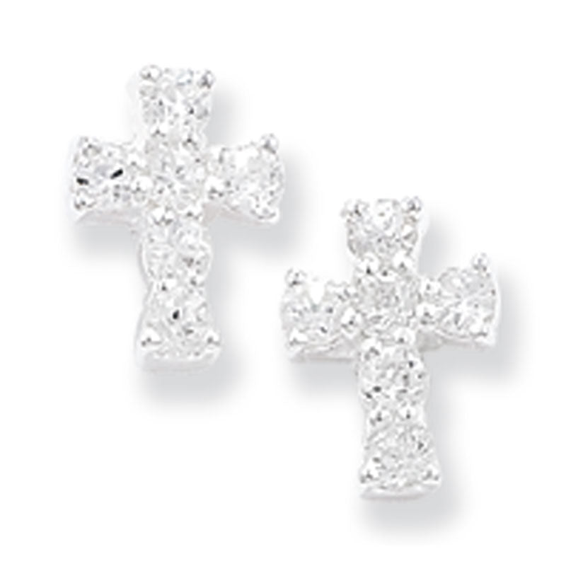 Holy Communion S/S CZ Cross Earrings