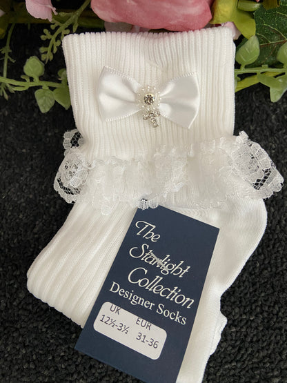 The Starlight Collection - Tammy Rosa Single Frill Communion Socks White