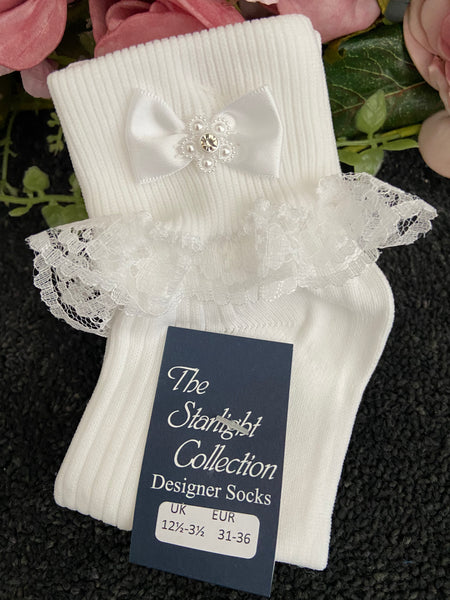 The Starlight Collection - Tammy Kelly Single Frill Communion Socks Wh ...