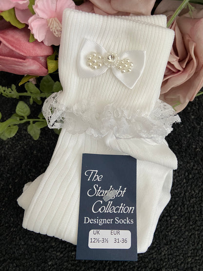 The Starlight Collection - Tammy Elise Single Frill Communion Socks White