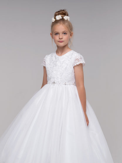 Paula's Communion- White Communion Dress - PJ-53 Long Length