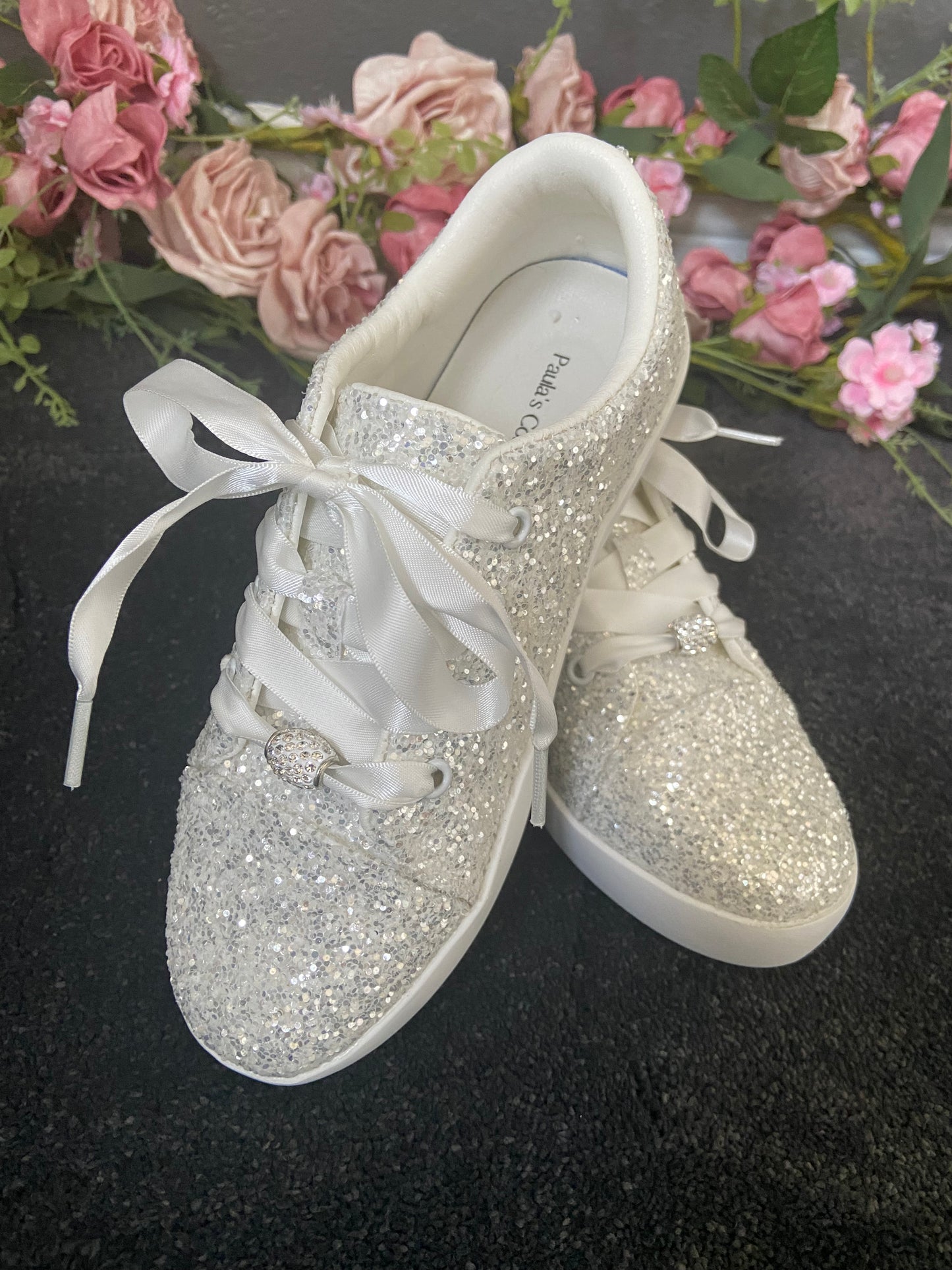 Paula’s Communion- White Glitter Communion Shoes - PS-01