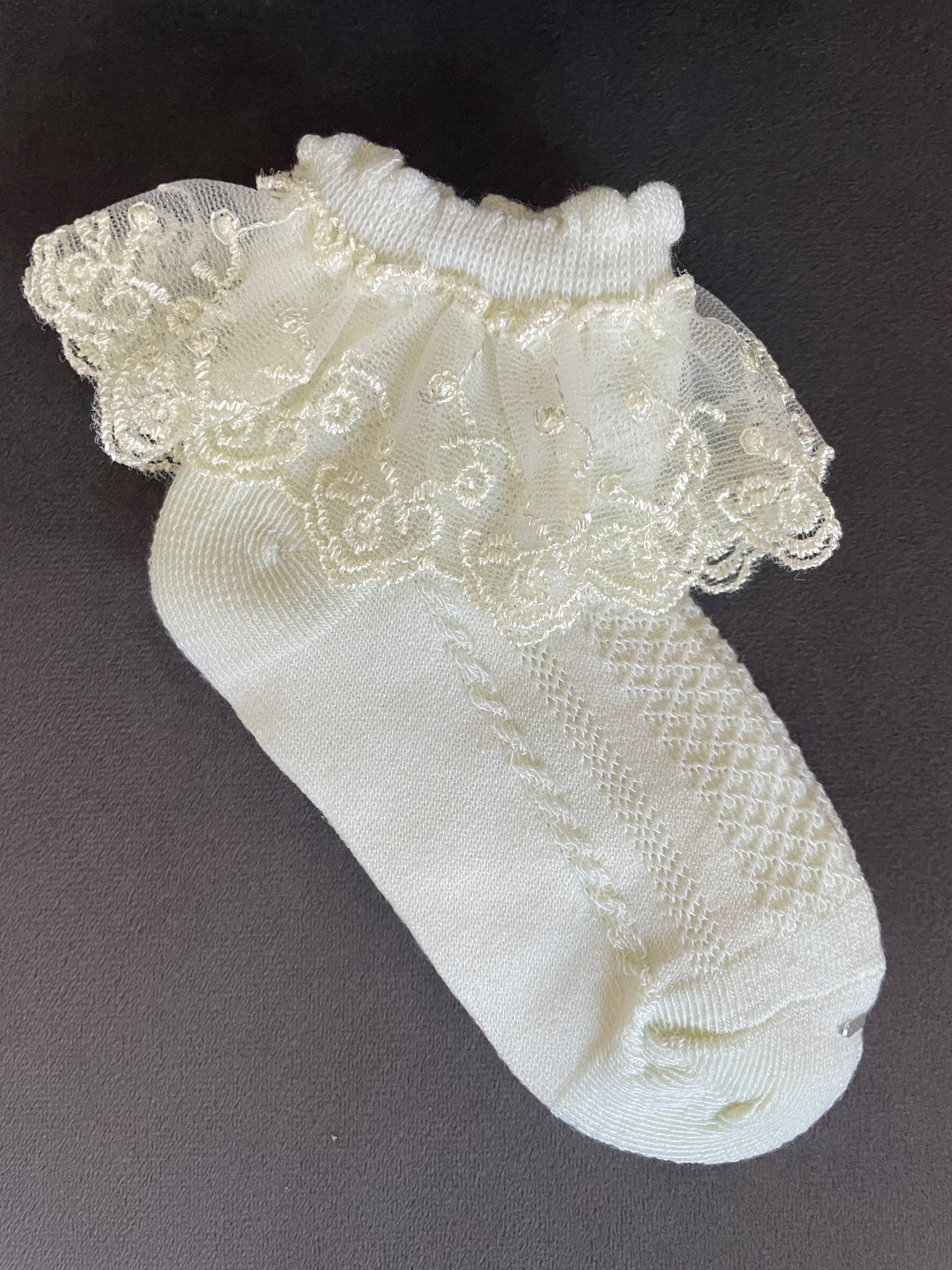 Flowergirl ivory frill socks - Lattice