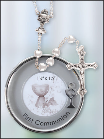 Communion acrylic rosary with metal photo box - 63422